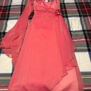 David’s Bridal Coral Gown with Floral Detail